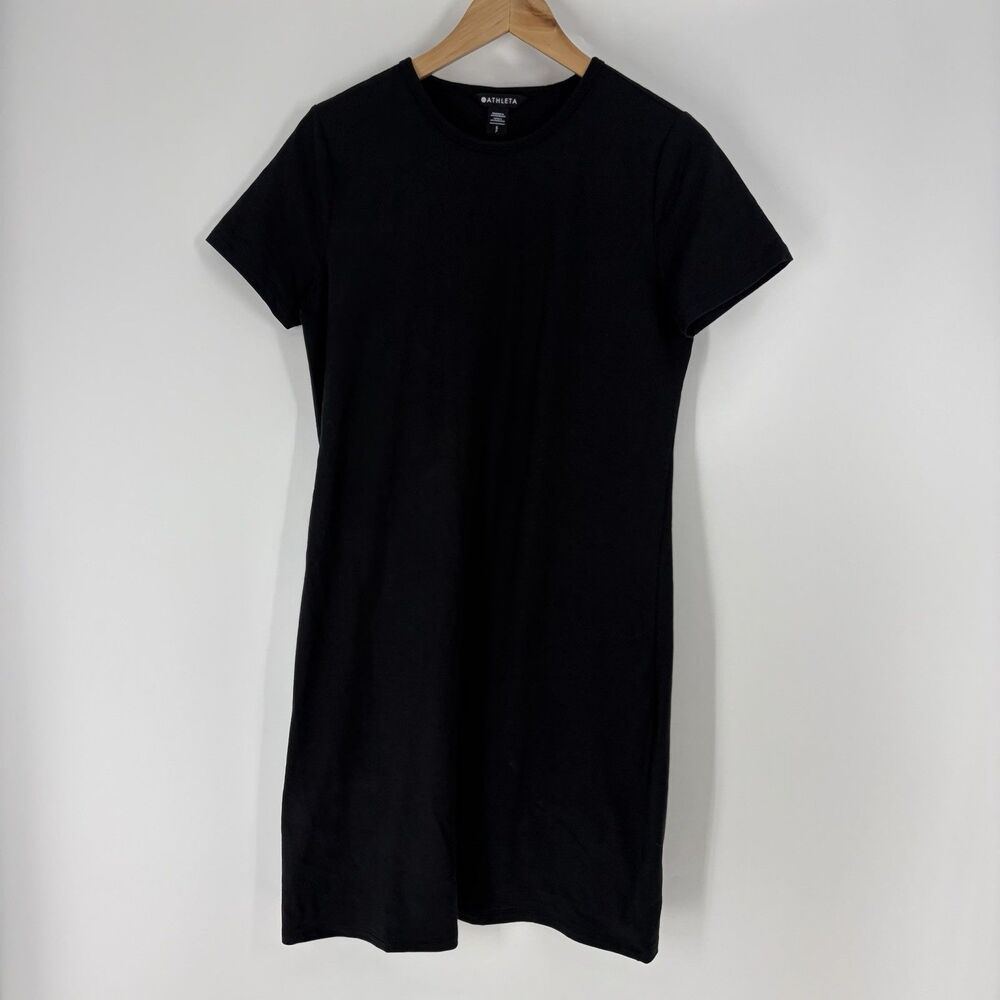 Athleta Essential Tee Dress Small Black Stretch Short Sleeve Mini T Shirt Shift